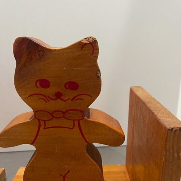 VTG Cat Bookends Wood Painted HAND CRAFTED PRODUCT - Picture 6 of 9